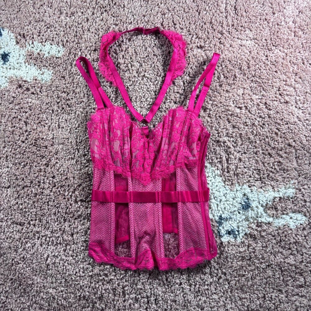 Y2K Victoria’s Secret BUTTERFLY Lace Corset Top Pink Coquette Victorian Sz 32B